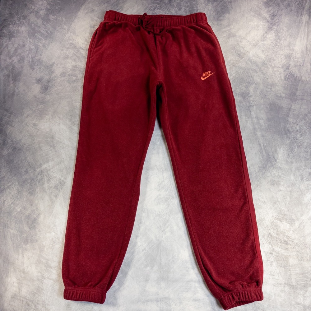 Nike Fleece Joggers Mens Medium Burgundy Elastic Waist Drawstring Sweatpants